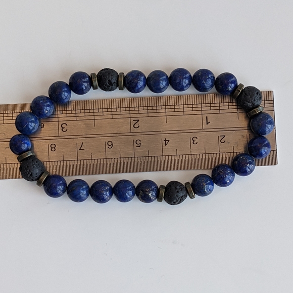 Lapis Lazuli and Lava Bead Stretch Bracelet - Picture 7 of 7